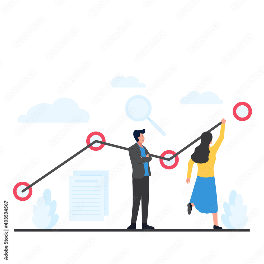Woman draw a line to target metaphor of work on process. Woman draw a line to target metaphor of work on process.