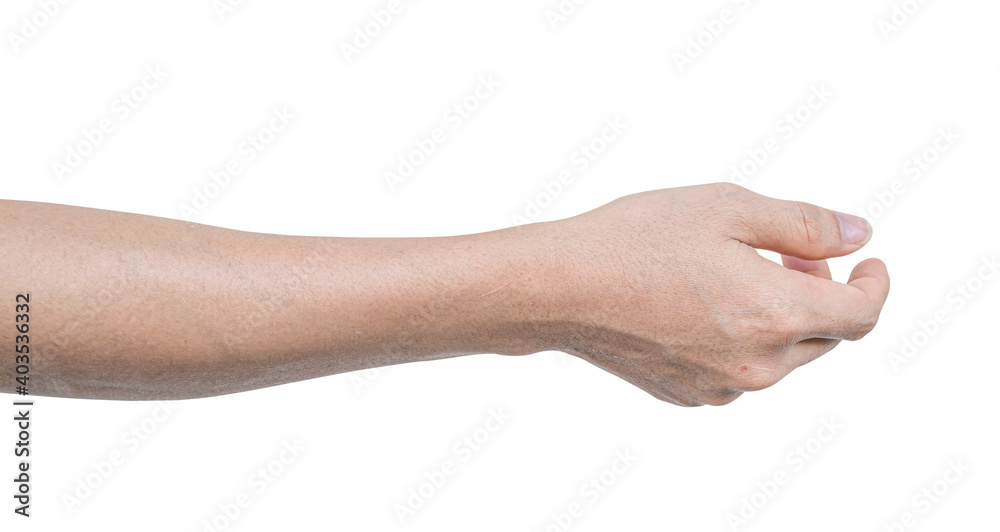 Man hand to hold something, Isolated on white background with clipping path.