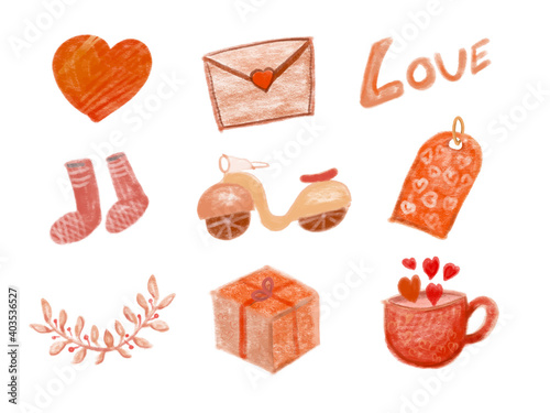 Valentine design elements for romantic decorations.