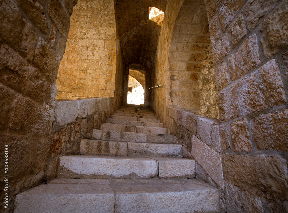 ancient stone steps inside the fortress in Dubrovnik 