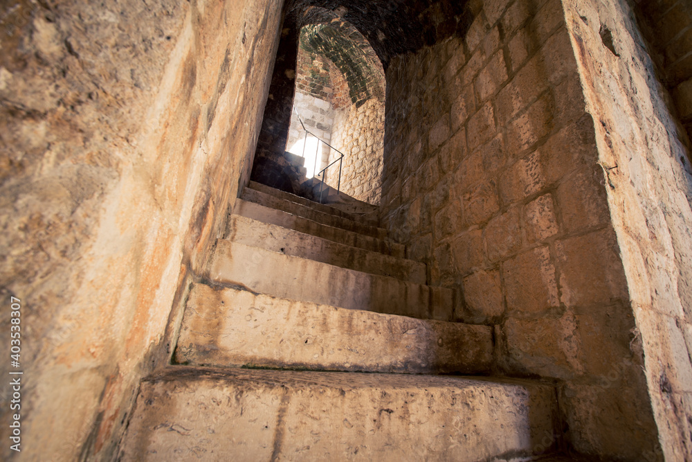ancient stone steps inside the fortress in Dubrovnik 