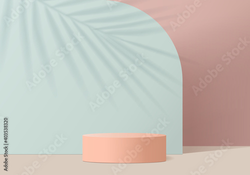 3d valentine background products minimal scene with podium platform. Green 3d podium vector rendering background. podium to show cosmetic product. Stage showcase 3d studio pedestal, pink blue pastel
