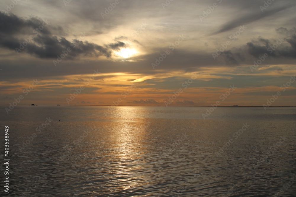 Beautiful sunset in ocean at Key Biscayne, Florida, USA