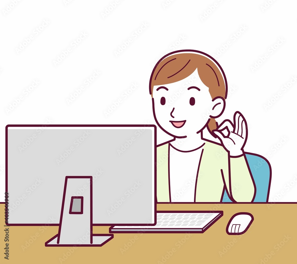 Young woman in a cardigan_Desktop PC Young woman in a cardigan_Desktop PC
