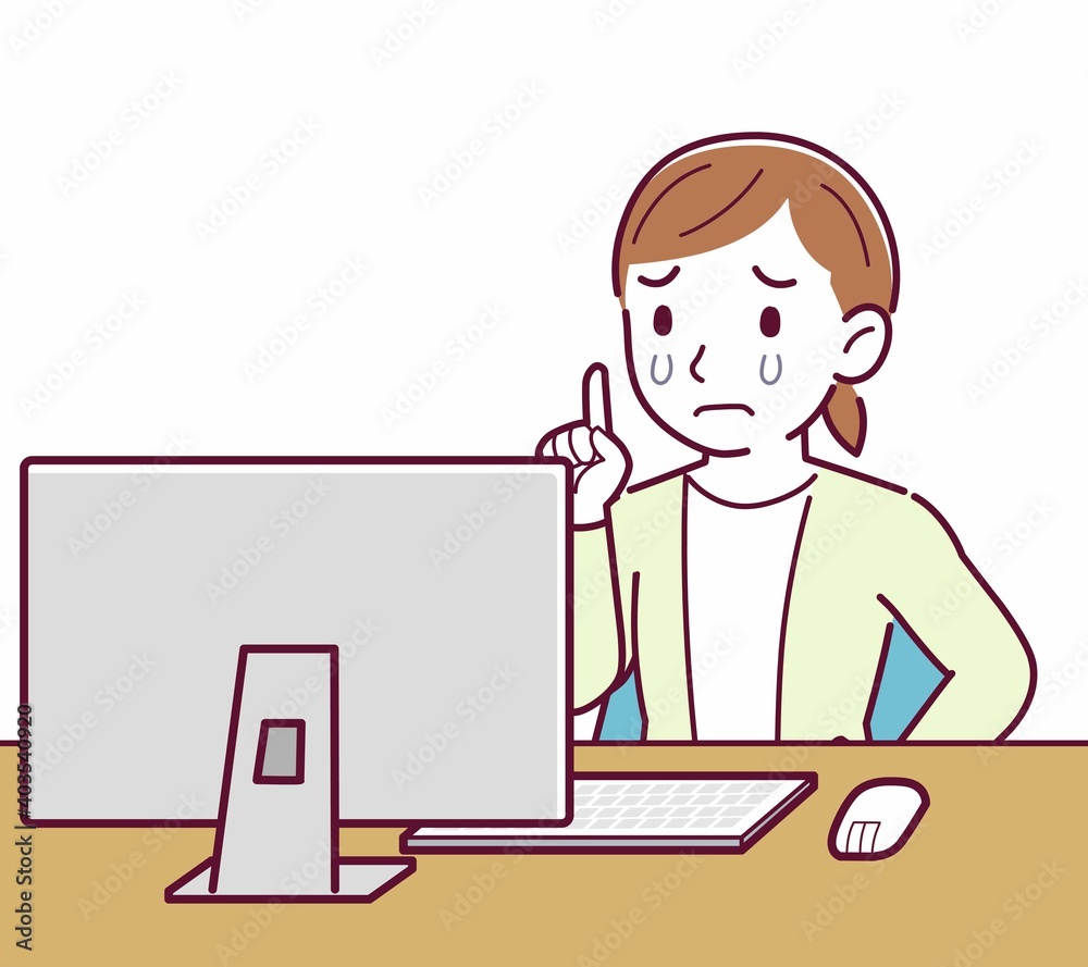 Young woman in a cardigan_Desktop PC Young woman in a cardigan_Desktop PC
