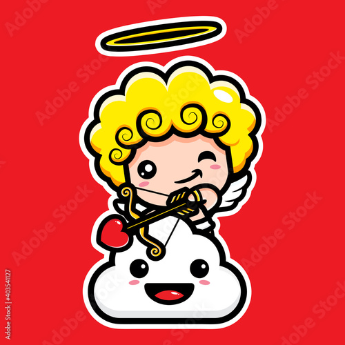 Cute cupid character design with love arrow on cloud