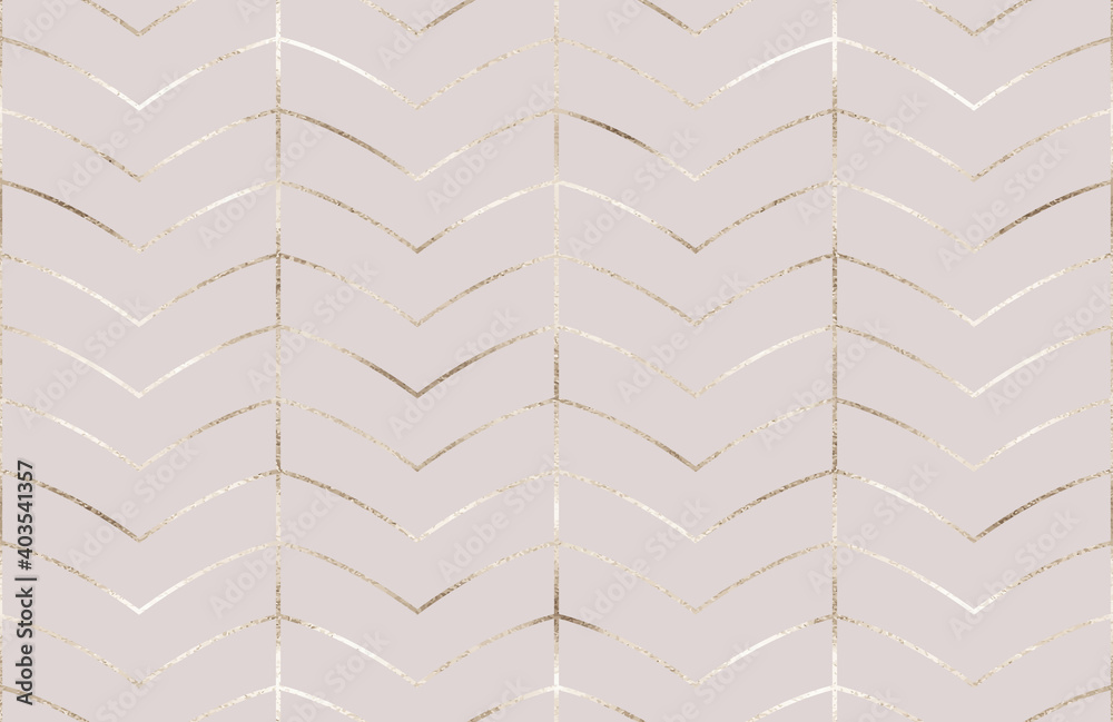 Geometric seamless pattern with gold chevron tiles.