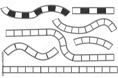 Film strips. Retro abstract template with black film strips on white background. Cinema Banner. Stock image. EPS 10.
