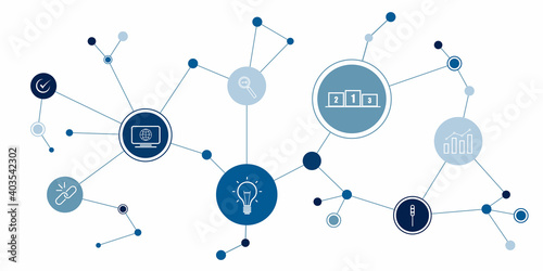 SEO search engine optimisation concept with pictogram keywords and icons