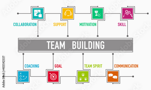 Team building business infographic design with icons and text