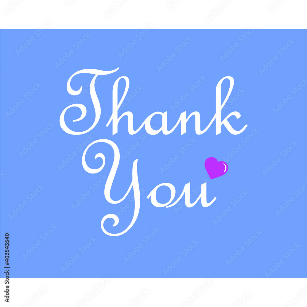 thank you sentence and love icon on blue background