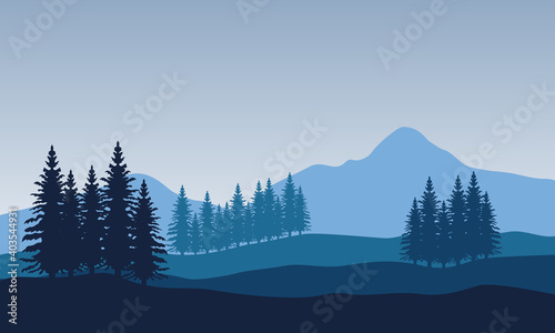 Amazing scenery trees and mountains in the morning. City vector