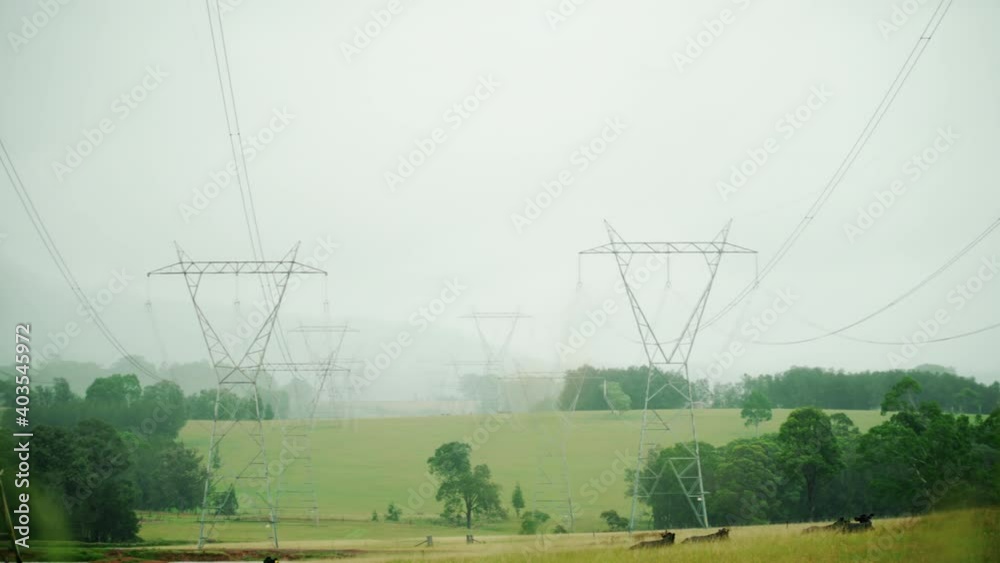 High Voltage Power Line Extending Into The Distance Near Hunter Valley, Australia - slider right