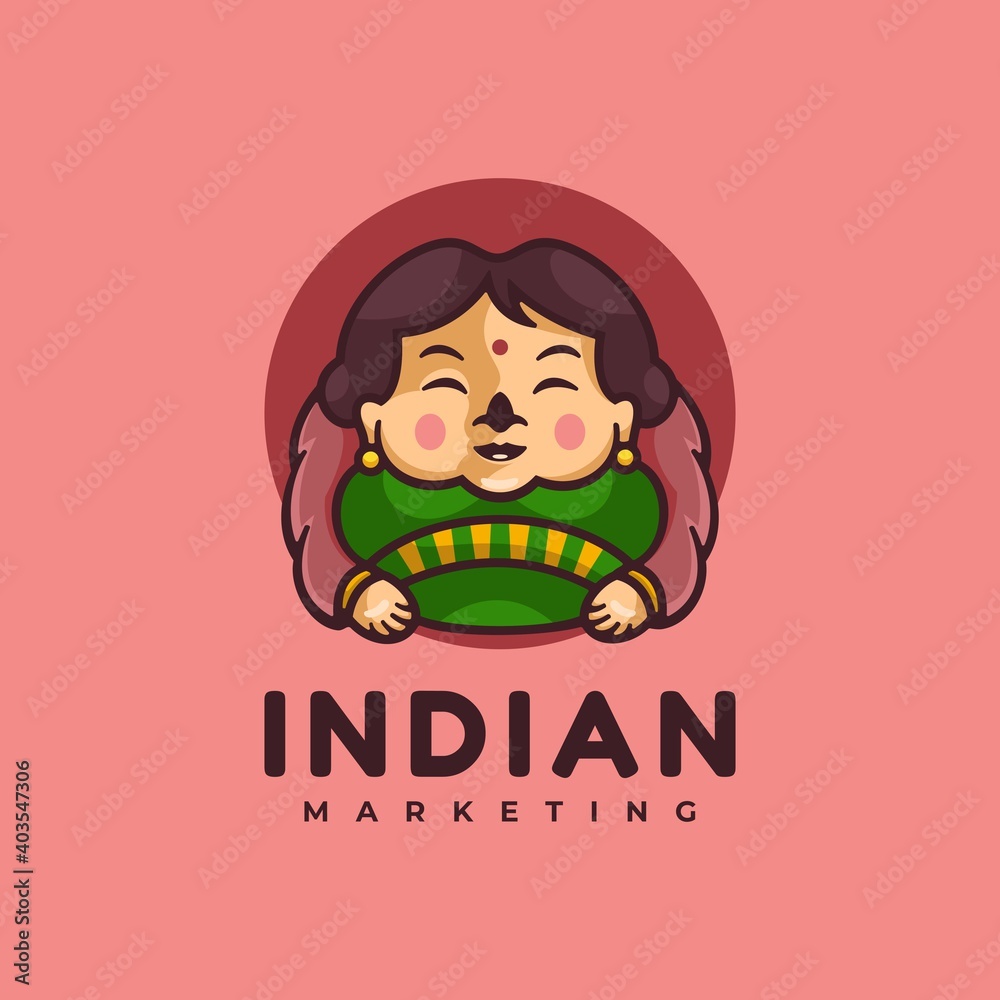Vector Logo Illustration Indian Girl Cartoon Cute Style. Vector Logo Illustration Indian Girl Cartoon Cute Style.