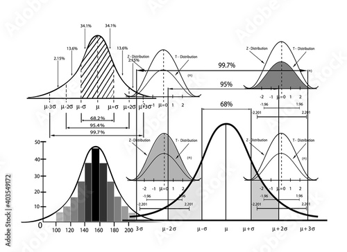 Business and Marketing Concepts, Standard Deviation , Gaussian Bell or Normal Distribution Population Pyramid Chart for Sample Size Determination.
