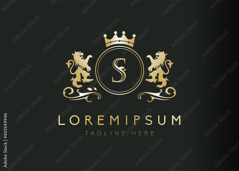 Heraldic lion initial letter S logo design. Vector illustration of ...