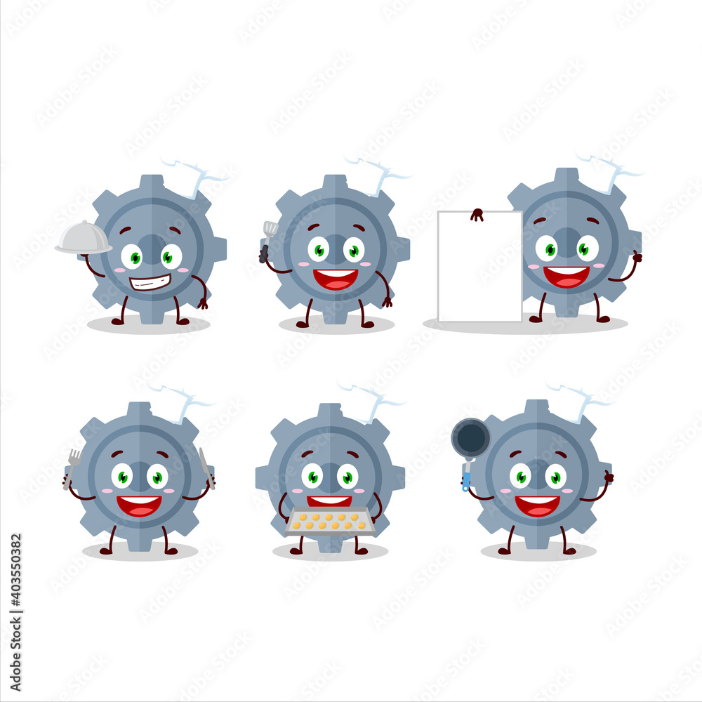 Obraz premium Cartoon character of gear with various chef emoticons