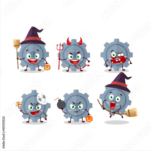 Halloween expression emoticons with cartoon character of gear