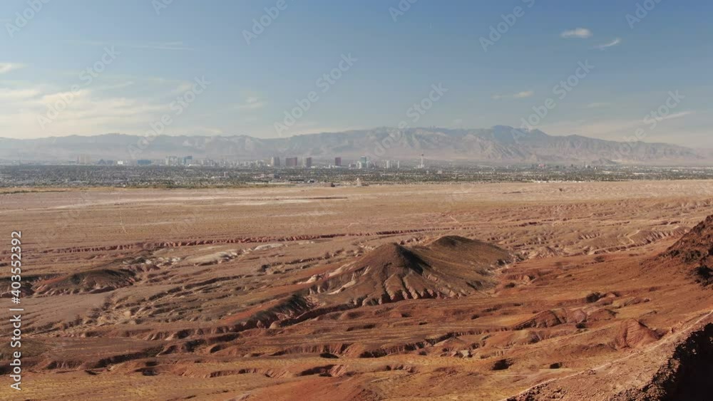 Las Vegas Skyline and Desert Canyon Aerial Shot Back Nevada USA Las Vegas Skyline and Desert Canyon Aerial Shot Back Nevada USA
