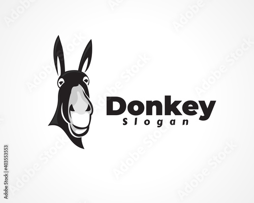 elegant black profile front view donkey, horse head icon, logo symbol design illustration