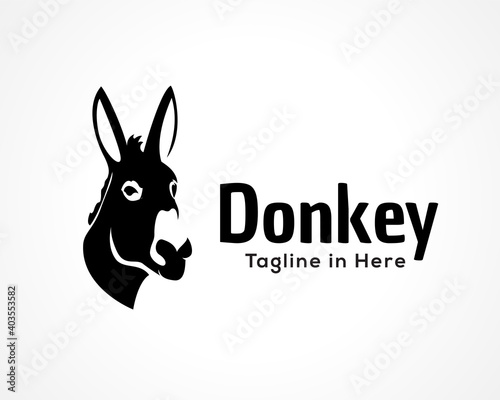 elegant black profile donkey, horse head icon, logo symbol design illustration