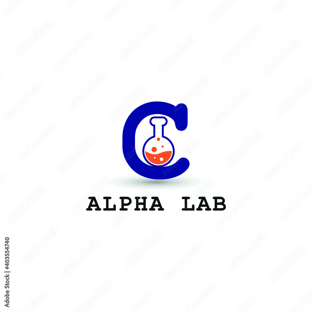 glass tube chemistry on initial letter C for laboratory and research logo concept