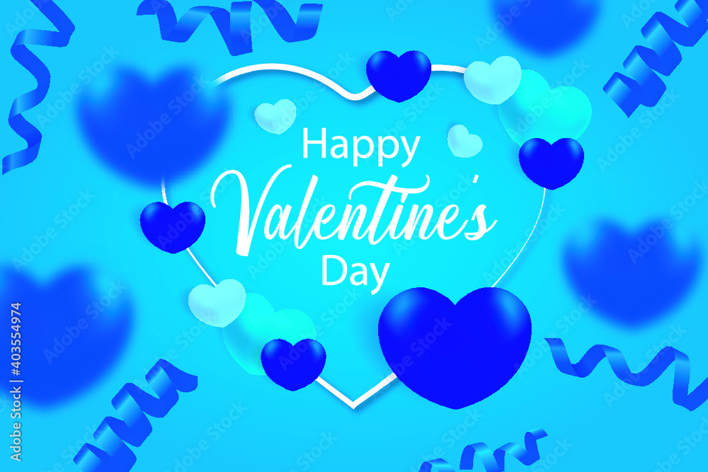 Valentines hearts vector background. Happy valentines day greeting typography in red heart shape space for text with hearts elements in blue background