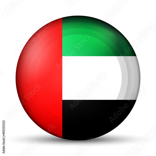 Free Download Glass light ball with flag of United Arab Emirates. Round sphere, template icon. Arabian national symbol. Glossy realistic ball, 3D abstract vector illustration on a white background. Big bubble. - GFXLoad