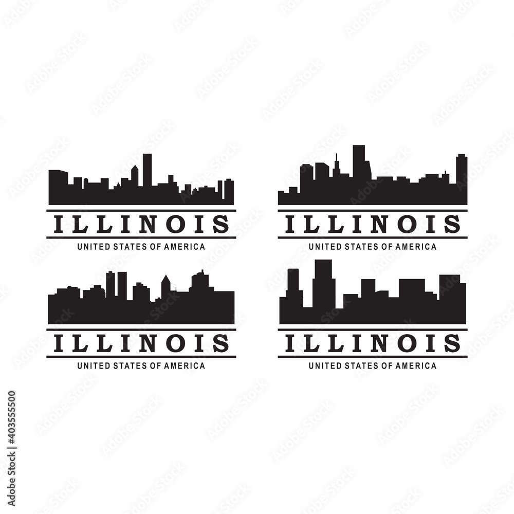 a set of illinois skyline silhouette logo