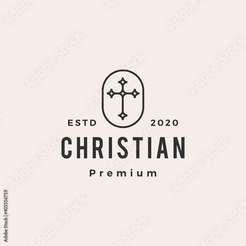 christian cross church hipster vintage logo vector icon illustration