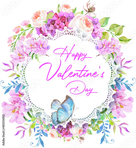 Fototapeta Naklejka Na Ścianę i Meble -  Happy Valentine's Day banner. Flowers heart. Beautiful paper art design template