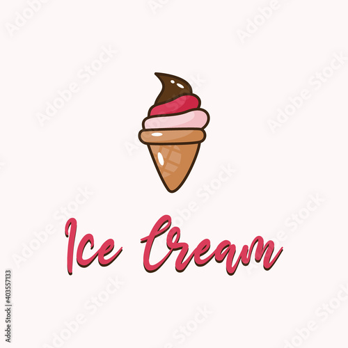 Logo vector design for ice cream business  with ice cream icon illustration in cute cartoon style