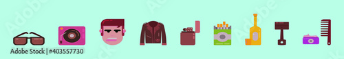 set of greaser fashion style cartoon icon design template with various models. vector illustration isolated on blue background