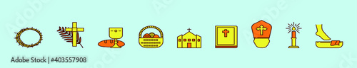 set of christian cartoon icon design template with various models. vector illustration isolated on blue background