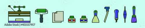 Fotografie set of lithograph equipment cartoon icon design template with various models