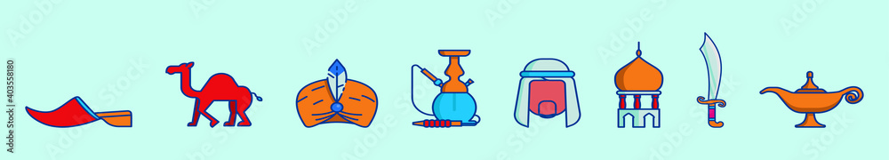 set of middle east cartoon icon design template with various models. vector illustration isolated on blue background