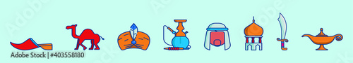 set of middle east cartoon icon design template with various models. vector illustration isolated on blue background