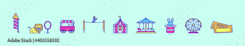 set of funfair cartoon icon design template with various models. vector illustration isolated on blue background