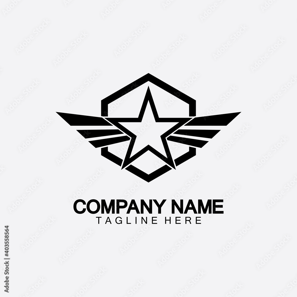 Fototapeta premium Star with wing logo icon vector illustration design template