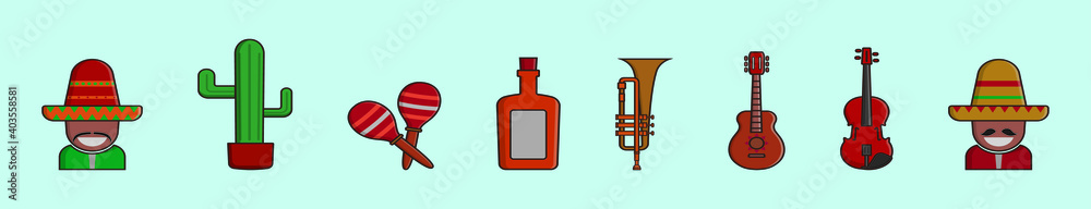 set of mariachi cartoon icon design template with various models. vector illustration isolated on blue background set of mariachi cartoon icon design template with various models. vector illustration isolated on blue background