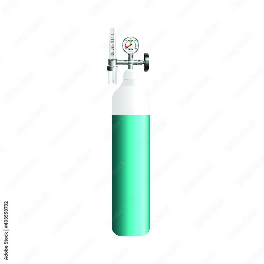 Oxygen cylinder with manometer. Vector illustration isolated on white background. Oxygen cylinder with manometer. Vector illustration isolated on white background.