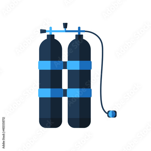 Diving tank, diving equipment on white background