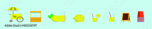 set of lemonade stand cartoon icon design template with various models. vector illustration isolated on blue background