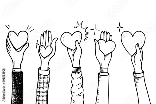 Hand Drawn sketch style of applause, thumbs up gesture. Human hands clapping ovation. on doodle style, vector illustration.