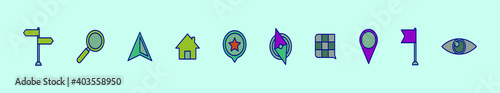 set of map elements cartoon icon design template with various models. vector illustration isolated on blue background