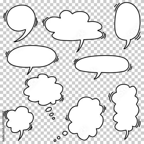 Hand drawn set of speech bubbles. doodle Vector illustration.