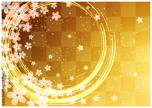桜_和柄_丸筆模様_金箔背景