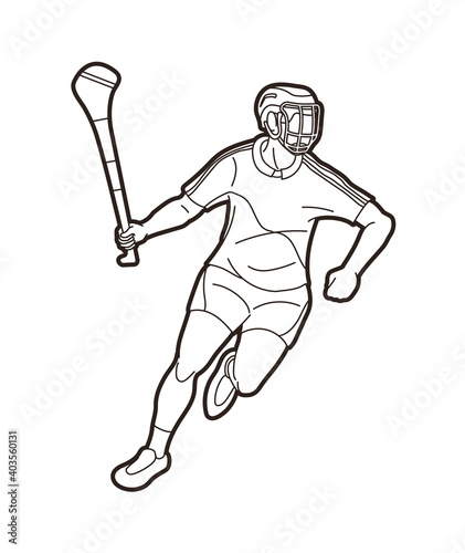 Irish Hurley sport. Hurling sport player action cartoon graphic vector.