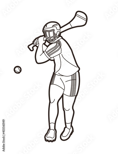 Irish Hurley sport. Hurling sport player action cartoon graphic vector.