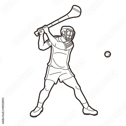Irish Hurley sport. Hurling sport player action cartoon graphic vector.